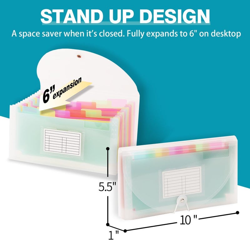 H4D Check Size 13 Pocket Expanding File Folder, Accordion File Organizer Wallet Case for Coupon Receipt Storage, 10 x 5.5 inches, Rainbow Color - Image 2